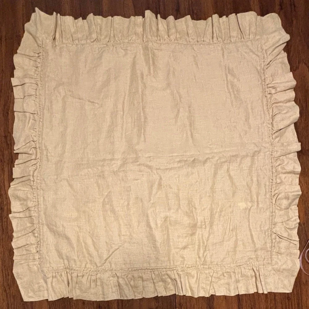 Pottery Barn Euro Sham 26x26 Natural Beige 100% Linen Ruffle Flange Pillow Cover